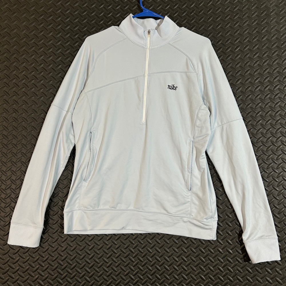 Vintage Nike Light Blue 1/4 Zip Pullover Active Long Sleeve Sweater Womens Large